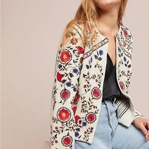 Maeve by Anthropologie XS Kirian Embroidered Crop Jacket Spring Business Casual